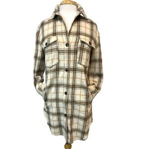 Silvian Heach NWT Redink Short Shirt Dress Poly Blend Plaid Flannel Pockets SZ 2